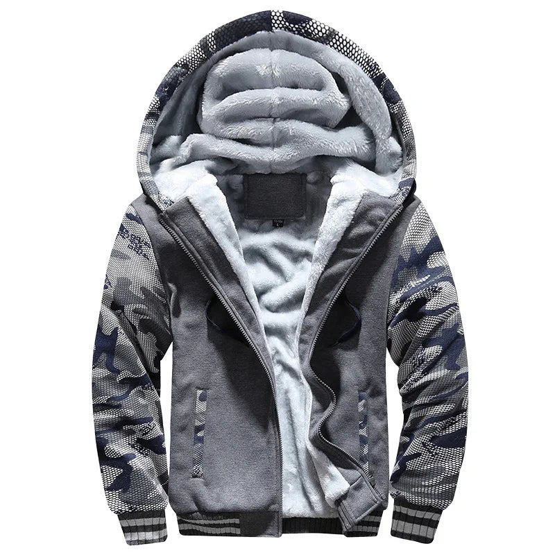 Men’s Camouflage Winter Jacket – Thick Fleece Hooded Coat for Casual Streetwear - TREND HAUSE