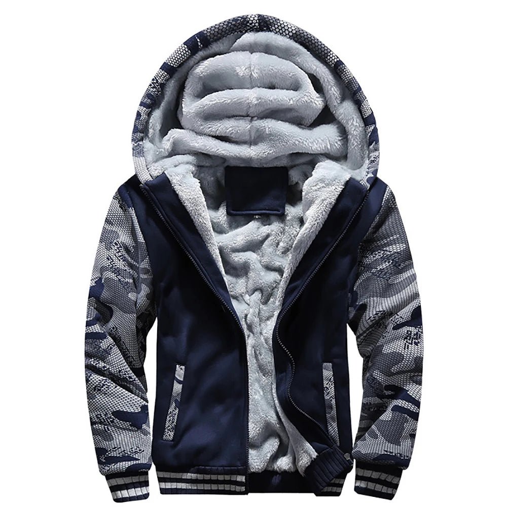 Men’s Camouflage Winter Jacket – Thick Fleece Hooded Coat for Casual Streetwear - TREND HAUSE
